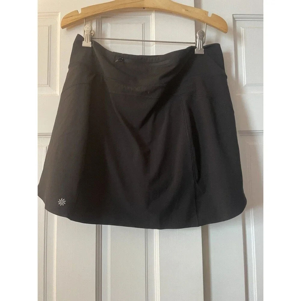 Athleta Run With It Skort 16 Black Athletic Running Tennis Skirt Large L